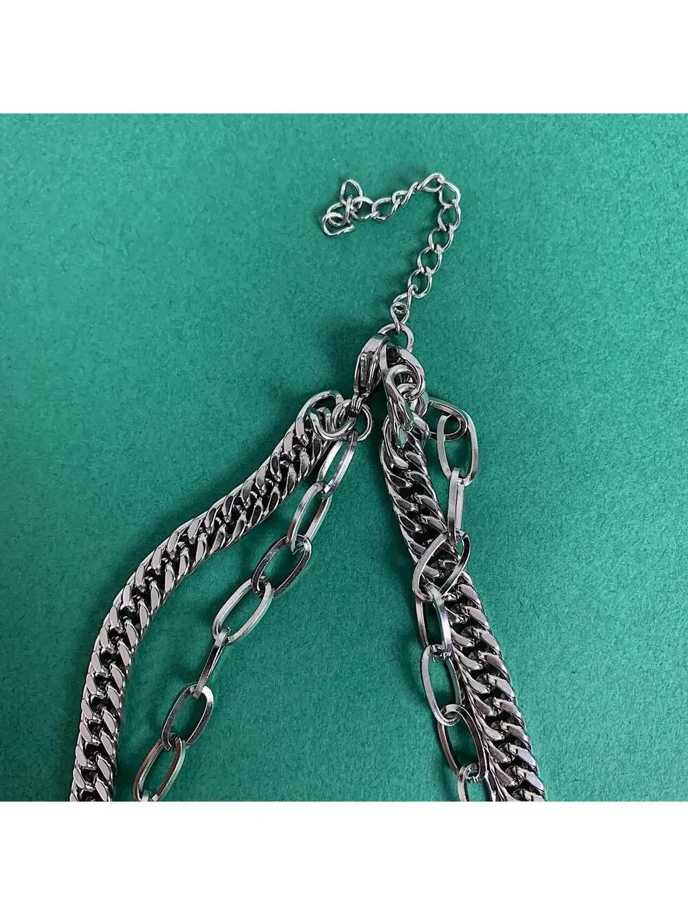 Stainless steel Cyber y2k Double layer silver chrome chain grunge Cuban link